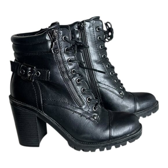 GBG Los Angeles Jaydyn Black 3.5” heeled combat ankle boots womens size 7.5 - Picture 5 of 11